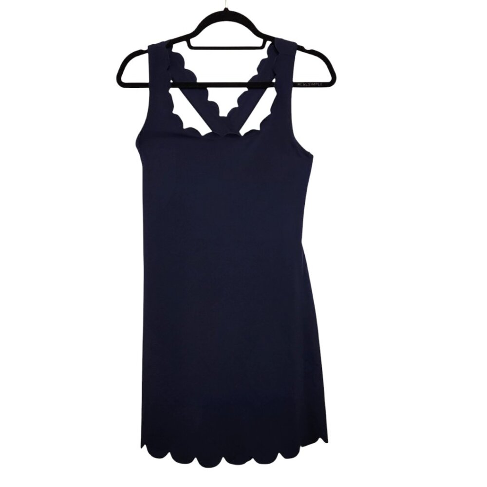 J Crew Navy Blue Romper Size M Stretchy Criss-Cross Scalloped Straps